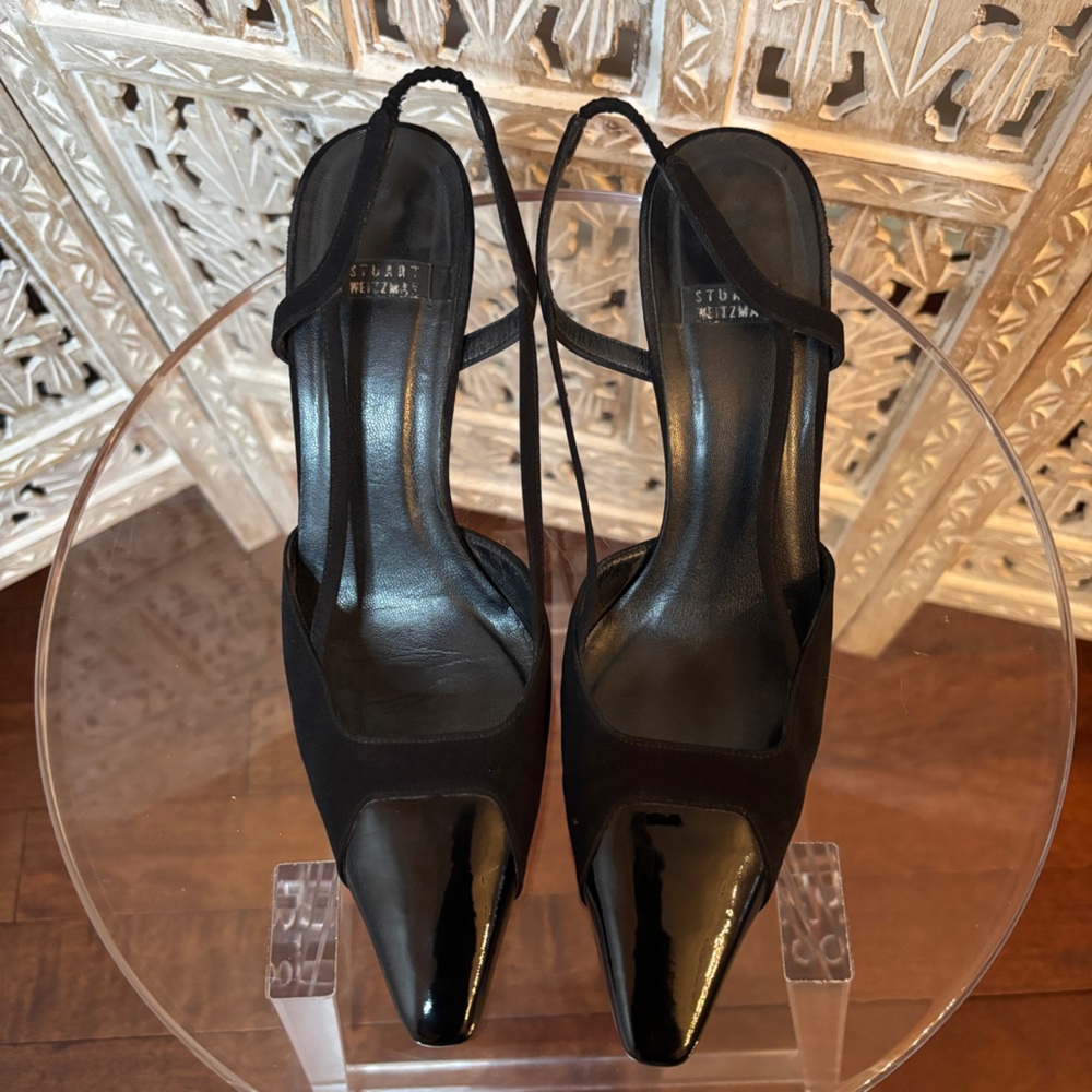 Womens Stuart Weitzman Black Patent Toe Close Toe Slingback Heel Size 8B